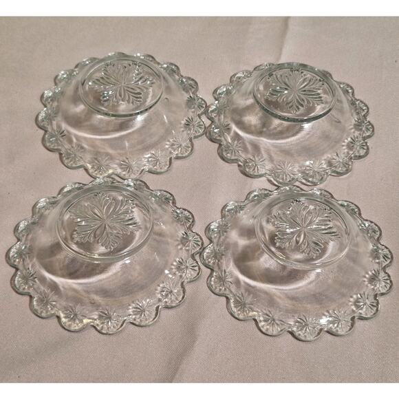 Antique Duncan Miller Clear Glass Small Bowl Set Diamond Ridge Pattern Starburst - Picture 4 of 8